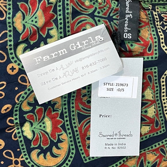 Sacred Threads Womens Boho Block Handkerchief Hem Rayon Tunic Top Navy OS NWT - Picture 6 of 11